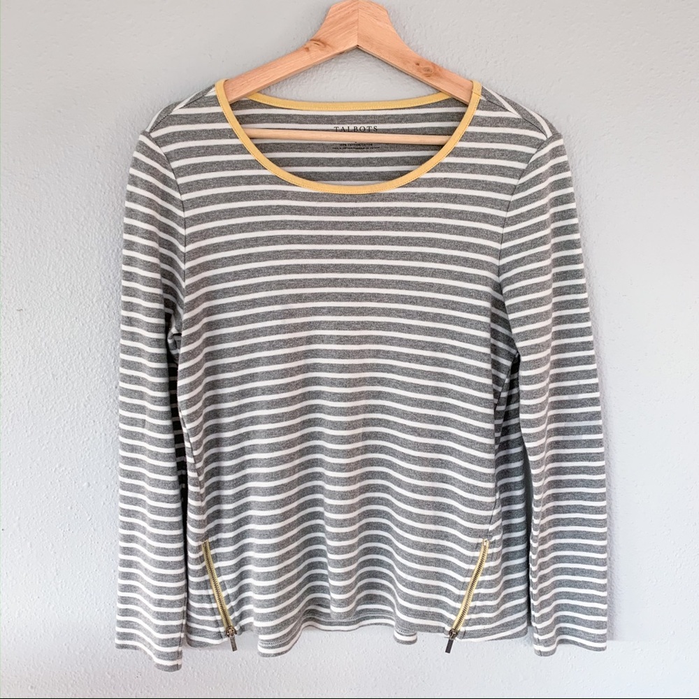 Talbots Outlet | Stripe Zipper Shirt 3/4 sleeve